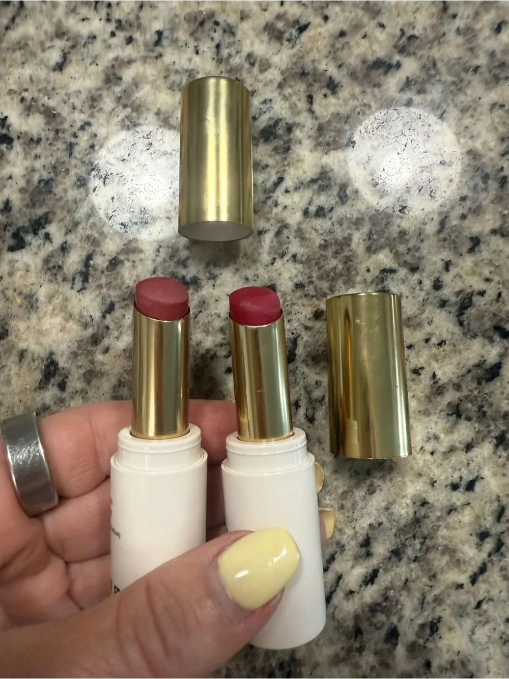 Brand new, never used, Bisou Bisou Satin Lipstick Duo — Rose Pink & Berry Pink